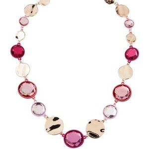 Stone & Wavy Coin Necklace, Pink